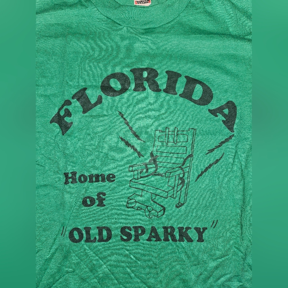 Vintage 80s Florida Electric Chair Serial Killer Single Stitch Shirt M Green